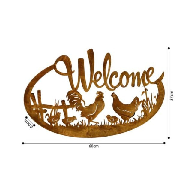 Laser-cut Welcome with Chicken Family Wall Art - 61cm - Notbrand