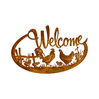 Laser-cut Welcome with Chicken Family Wall Art - 61cm - Notbrand
