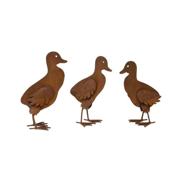Set of 3 Asst Baby Ducks Statue - Rust - Notbrand