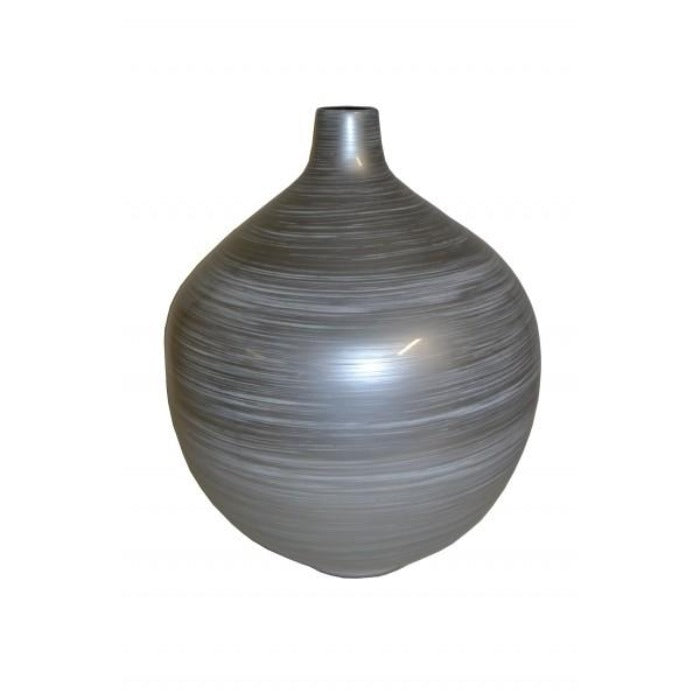 Silver Grey Round Narrow Neck Lacquer Vase - Large - Notbrand