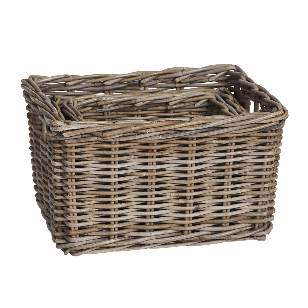 Set of 3 Corbeille Rattan Storage Baskets - Grey - Notbrand
