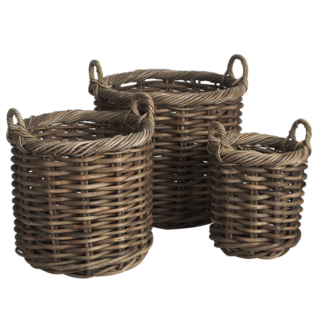 Set of 3 Corbeille Round Rattan Baskets - Natural - Notbrand