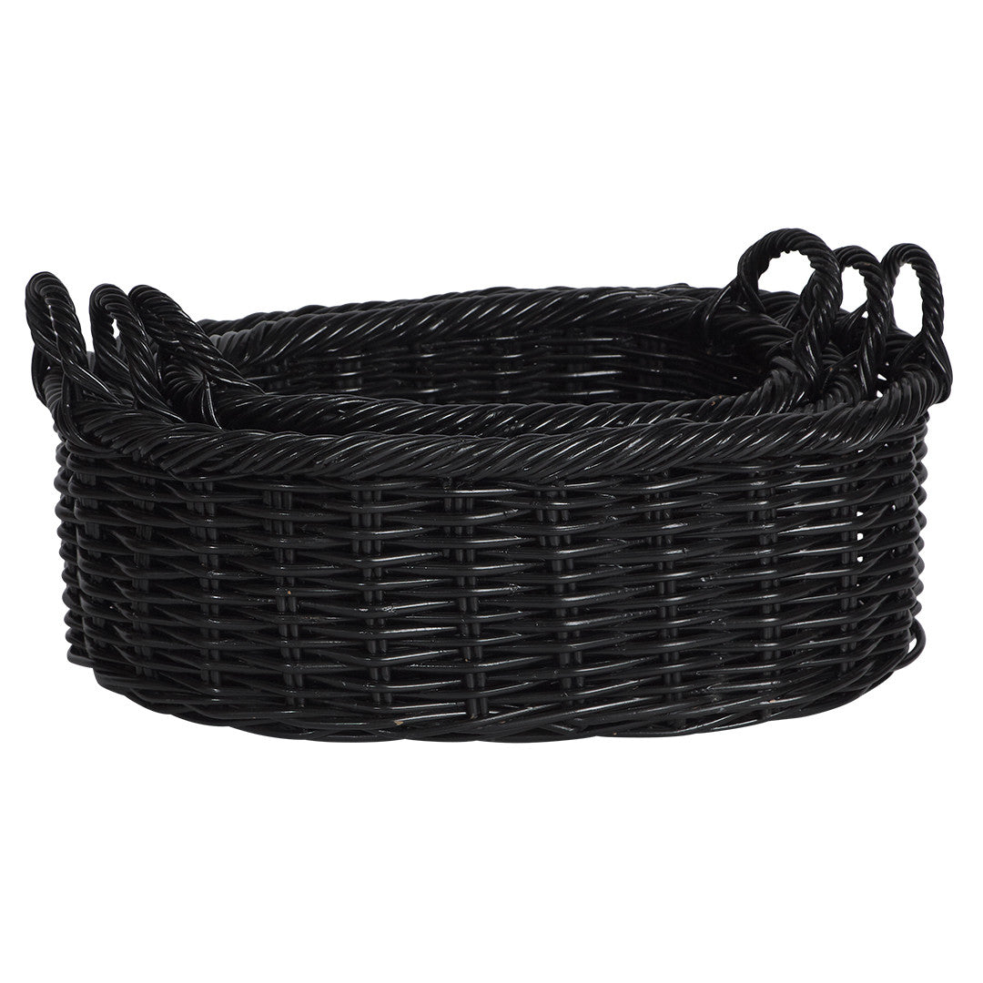 Set of 3 Corbeille Oval Rattan Baskets - Black - Notbrand