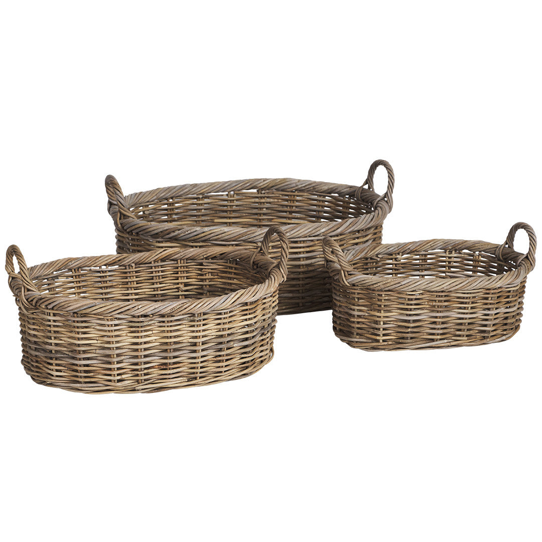 Set of 3 Corbeille Oval Rattan Baskets - Natural - Notbrand