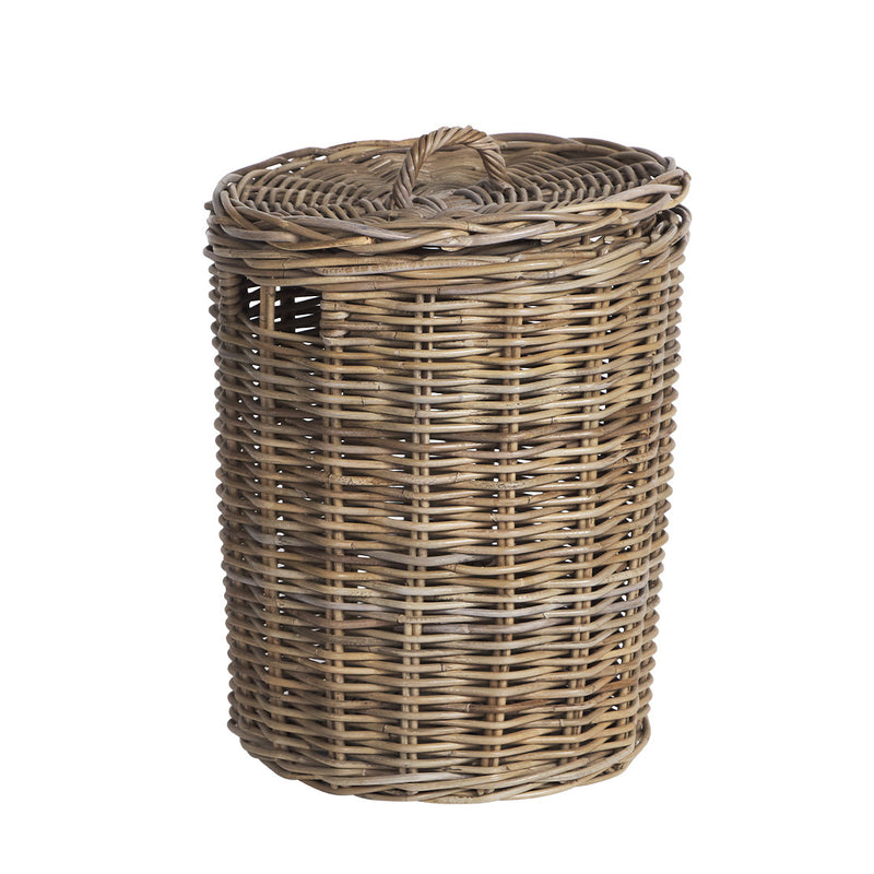 Set of 2 Corbeille Rattan Lid Baskets - Grey - Notbrand