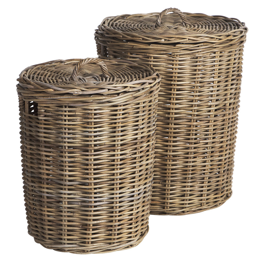 Set of 2 Corbeille Rattan Lid Baskets - Grey - Notbrand