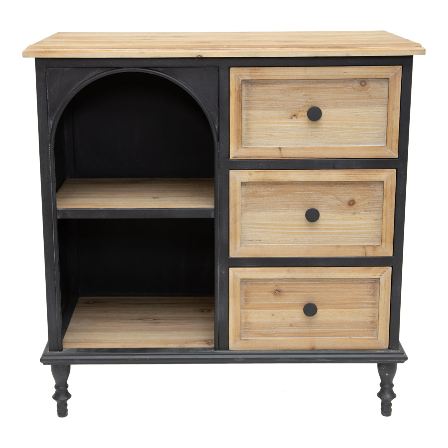 Nero Arc 3-Drawer Shelved Wooden Cabinet - Black - Notbrand