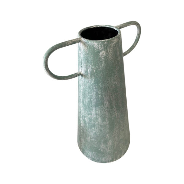 Contemporary Coastal Metal Urn - Distressed Aqua-Green - Notbrand