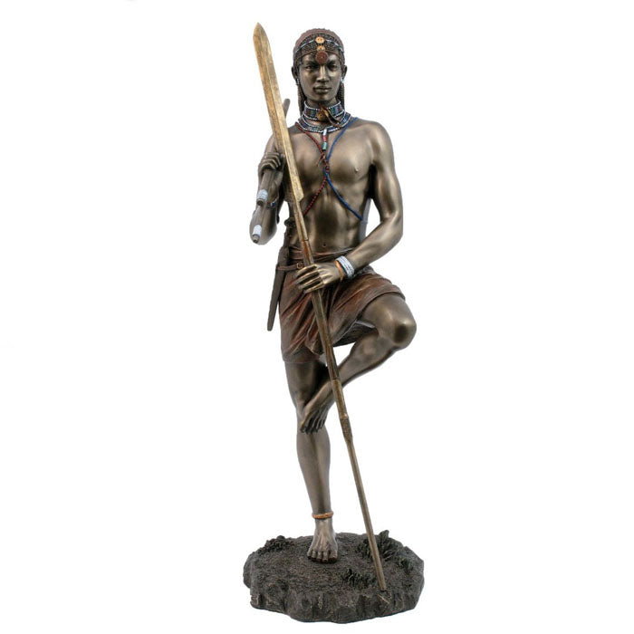 Veronese Cold Cast Bronze Coated African People Figurine - Angolia, Watchful Warrior - Notbrand