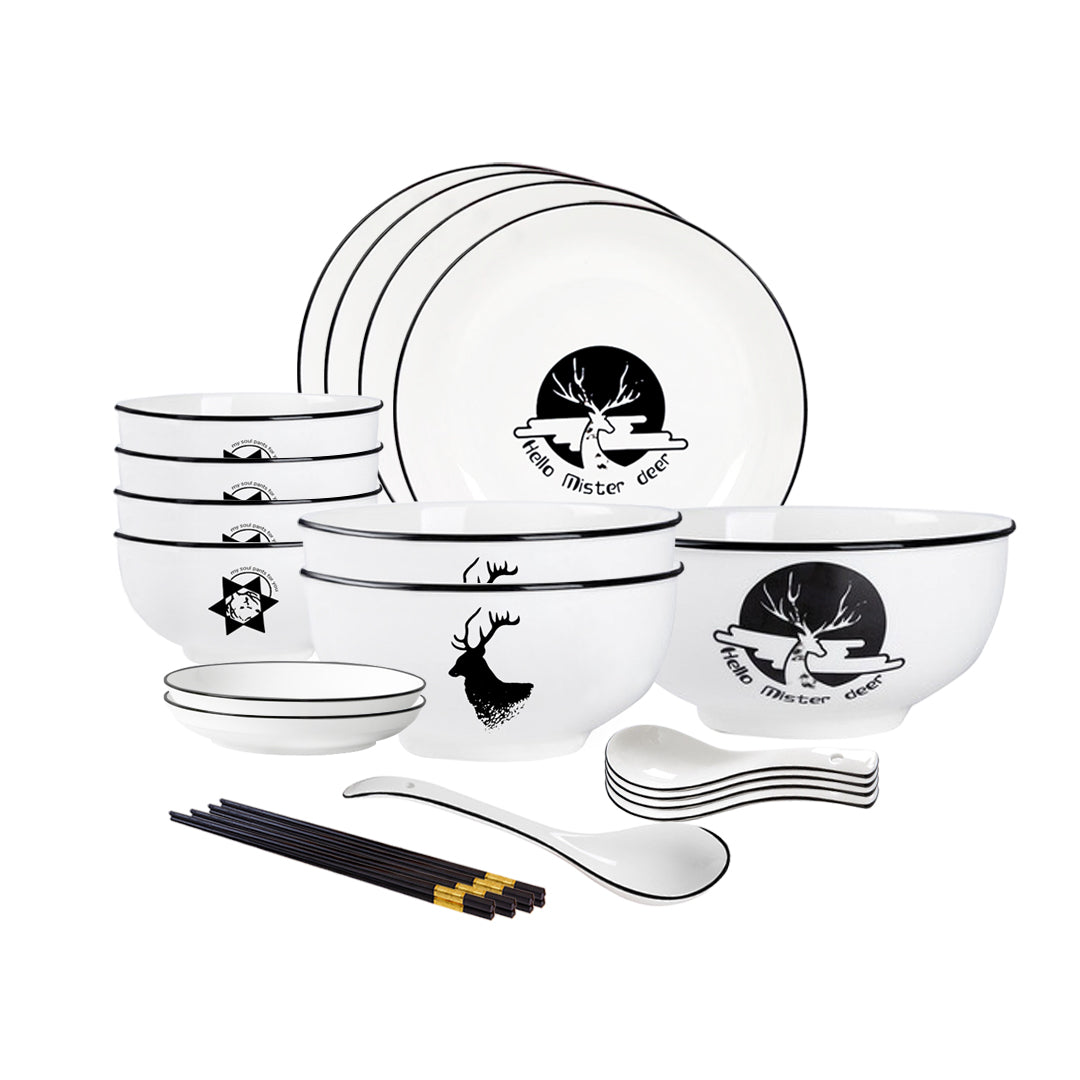 Antler Printed Ceramic Dinnerware With Round Plates - Set of 13 - Notbrand
