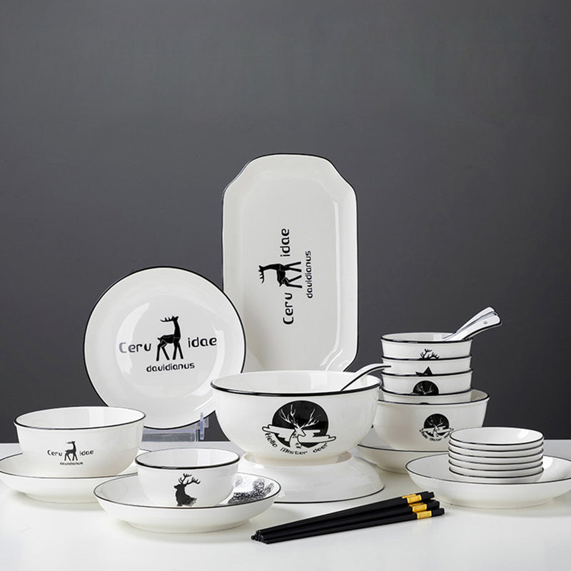 Antler Printed Ceramic Dinnerware With Round Plates - Set of 20 - Notbrand