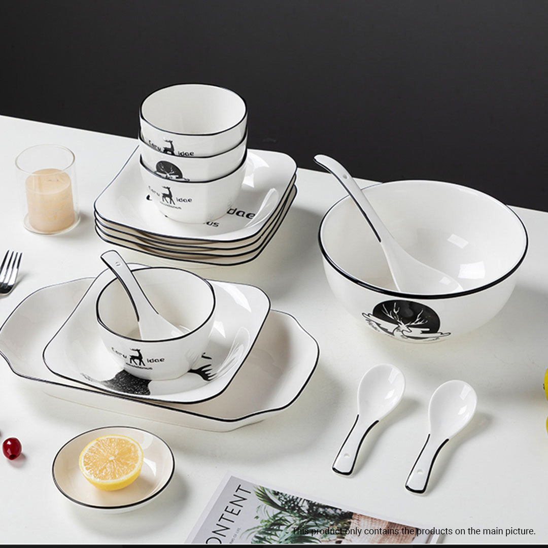 Antler Printed Ceramic Dinnerware With Round Plates - Set of 13 - Notbrand