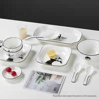 Antler Printed Ceramic Dinnerware With Square Plates - Set of 28 - Notbrand