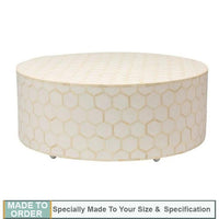 Ava Honey Comb Design Bone Inlay Round Coffee Table White - Notbrand