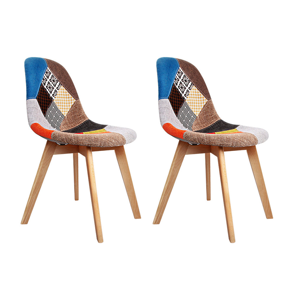 Artiss Retro Beech Fabric Dining Chair in Multi Colour - Set of 2 - Notbrand