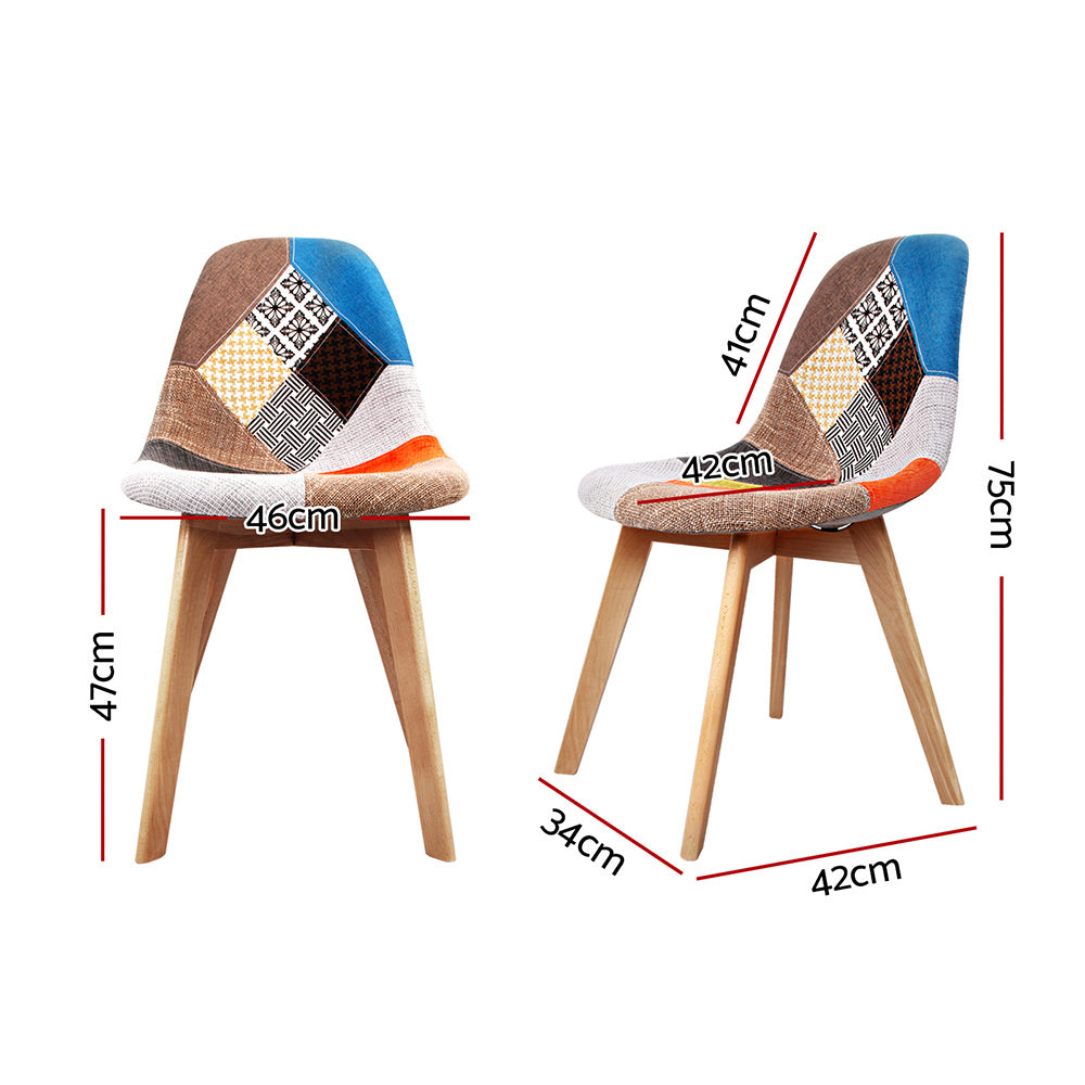 Artiss Retro Beech Fabric Dining Chair in Multi Colour - Set of 2 - Notbrand