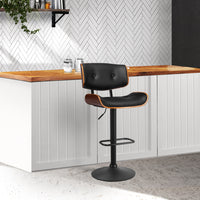 Artiss Bar Stool Gas Lift Wooden PU Leather - Black and Wood - Notbrand