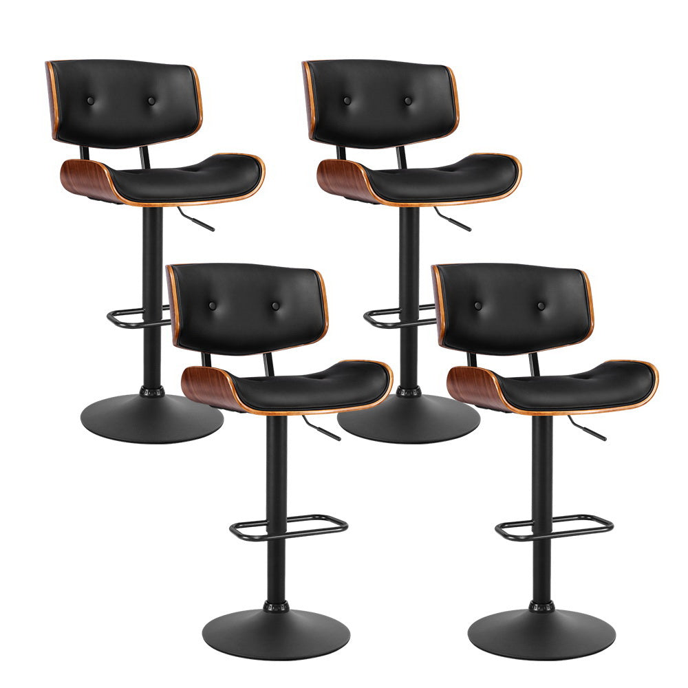 Artiss Swivel Leather Gas Lifted Bar Stools in Black - Set of 4
