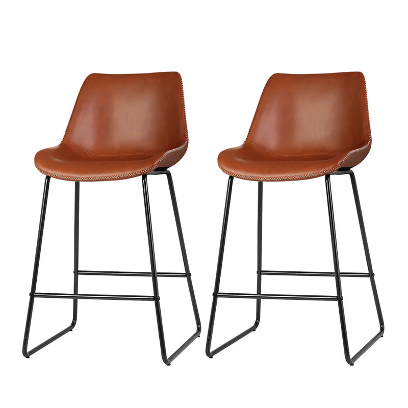 Artiss PU Leather Metal Bar Stools in Brown- Set of 2