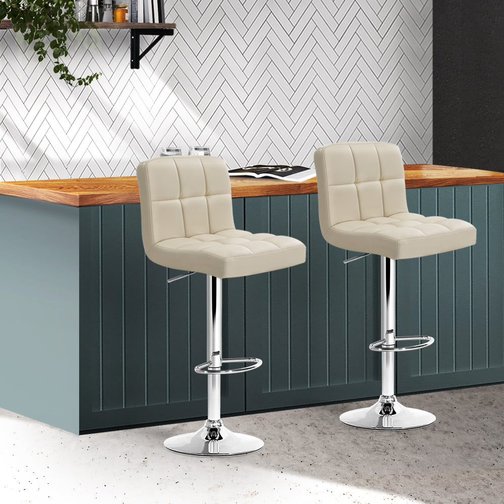 Artiss PU Leather Gas Lifted Bar Stools in Beige - Set of 2 - Notbrand