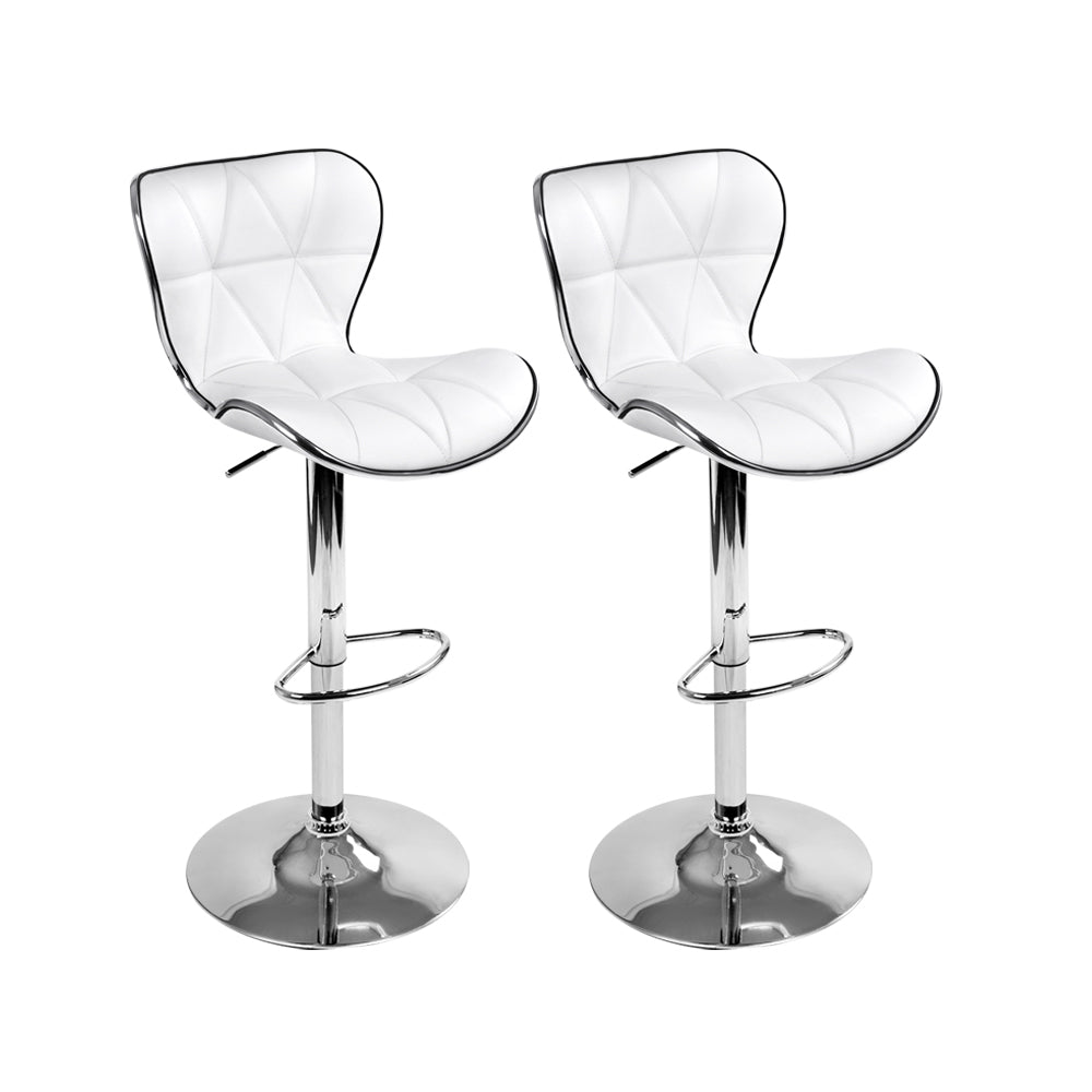 Artiss PU Leather Patterned Bar Stools in White & Chrome - Set of 2 - Notbrand