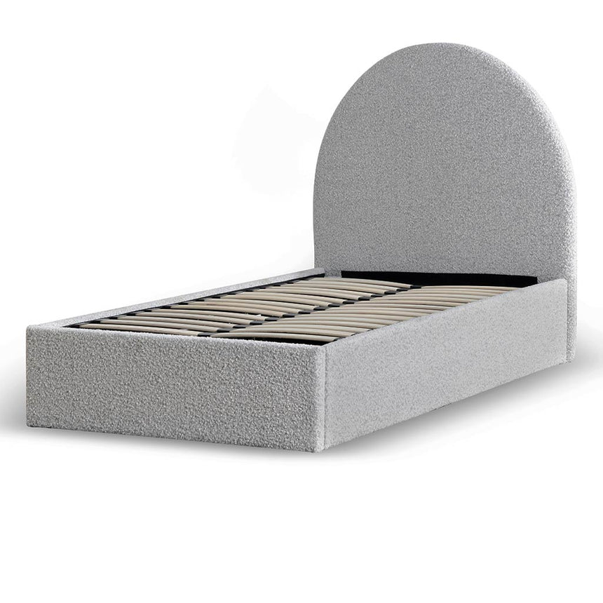 Tania Single Sized Bed Frame - Pepper Boucle with Storage - Notbrand