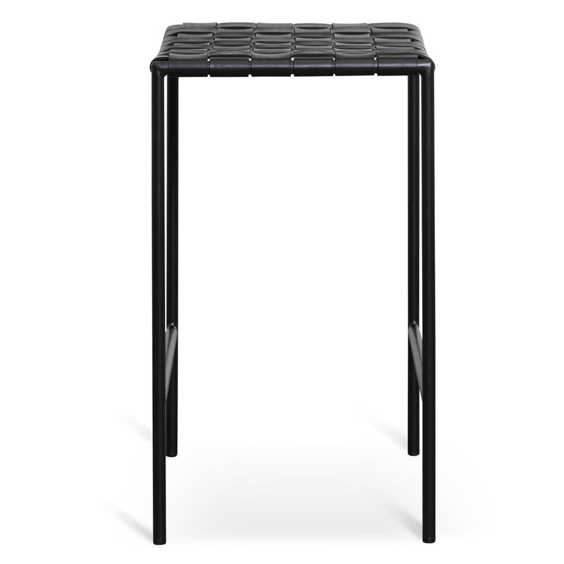 Elza Leather Bar stool With Steel Frame - Black - Notbrand