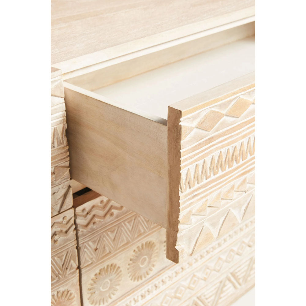 Bharon Hand Carved Six Drawer Sideboard - Natural - Notbrand