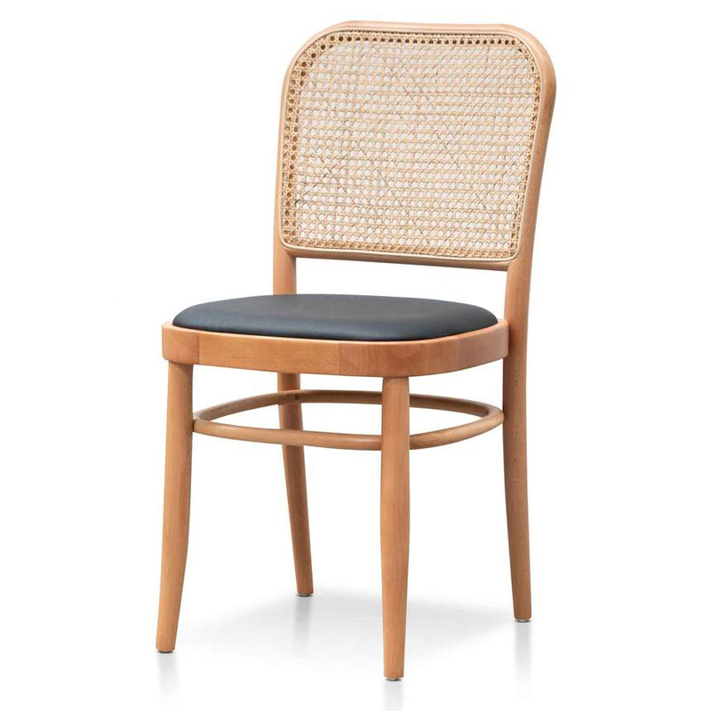Lian Set of 2 Natural Rattan Dining Chair - Black Cushion - Notbrand