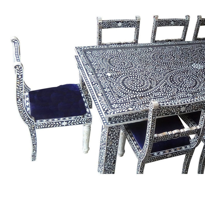 Valeria Bone Inlay Floral Dining Table and Eight Chair Set - Notbrand