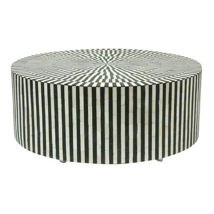 Alice Black Striped Round Bone Inlay Coffee Table - Notbrand