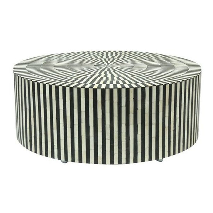 Alice Black Striped Round Bone Inlay Coffee Table - Notbrand