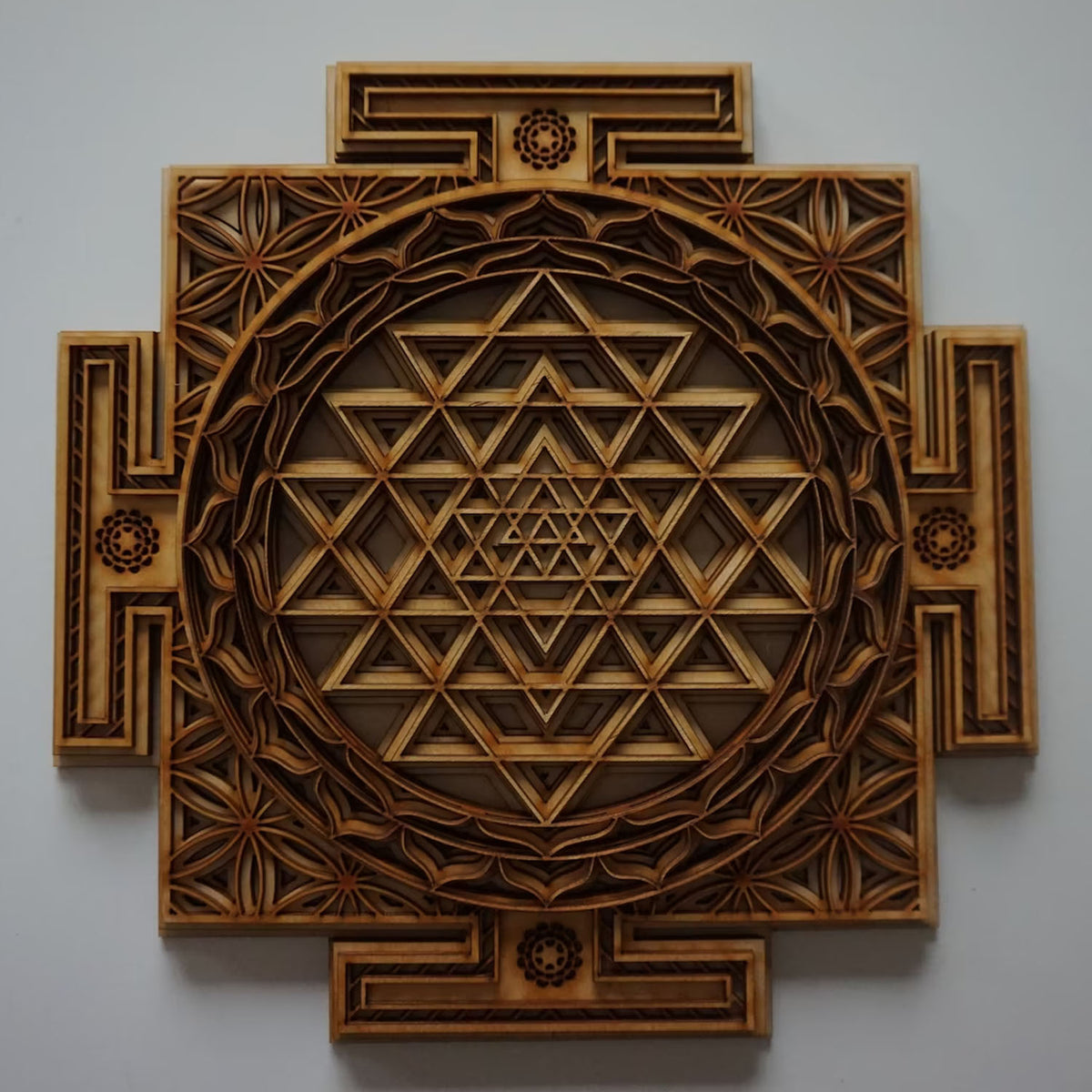 Blemon Wooden Sri Chakra Mandala Wall Art - Natural - Notbrand