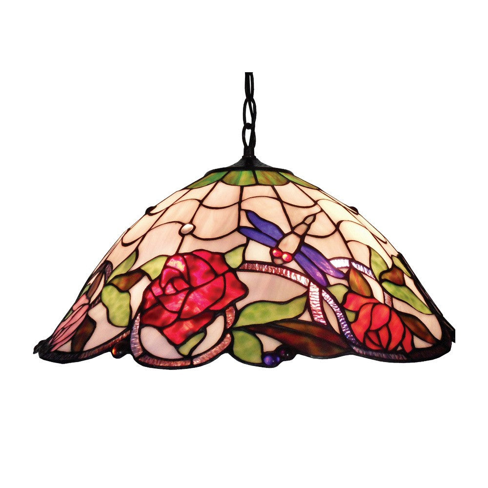Blue Dasher and Rose Tiffany Style Pendant Lamp - Notbrand