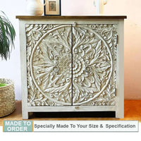 Bohinus Hand Carved Wooden Sideboard - White Washed - Notbrand