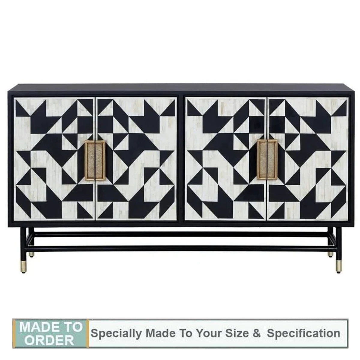 Bone Inlay Chest of 8 Drawer Black White Honeycomb Pattern Commode Sideboard handCrafted Home Decor Inlay Furniture by Bright Handicrafts - Notbrand