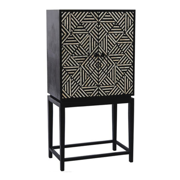 Carlos Bone Inlay Geometric Design Bar Cabinet in Black - Notbrand