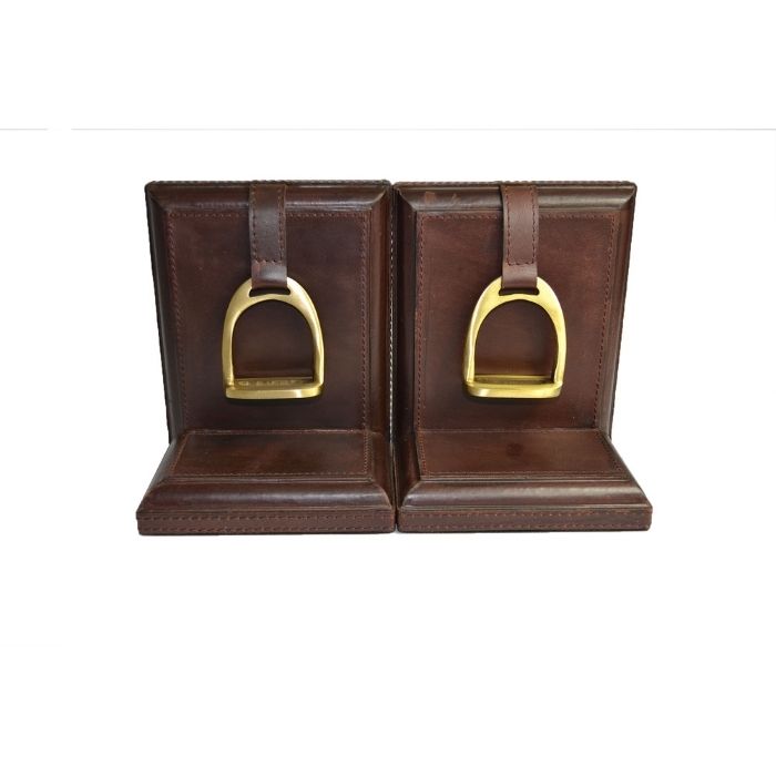 Set of 2 K.Brown Leather Bookends with Stirrup - Small - NotBrand