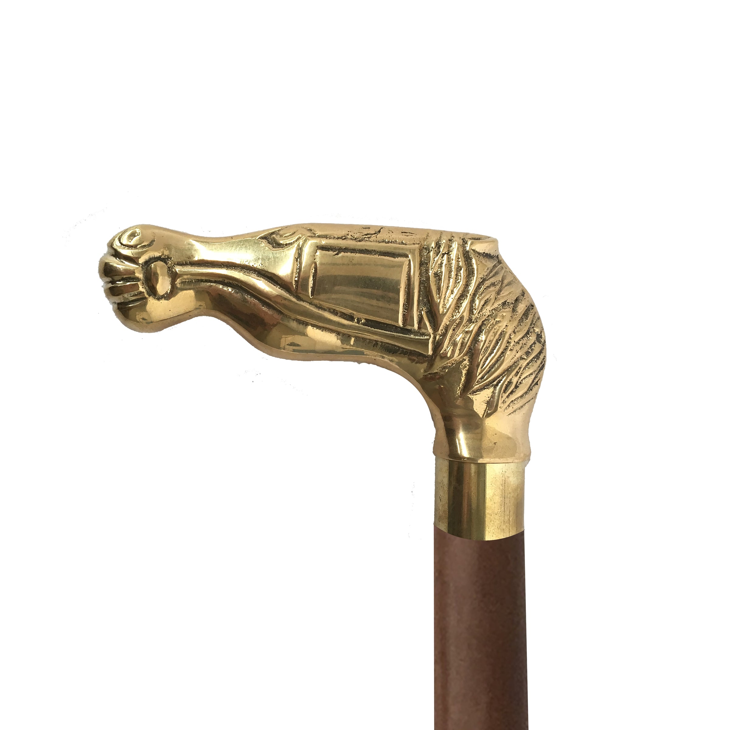 Antique Brass Horse Handle Walking Stick - Notbrand