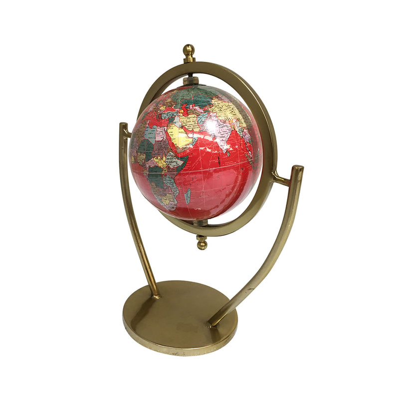 Antique Brass & Red Deco World Globe - Notbrand