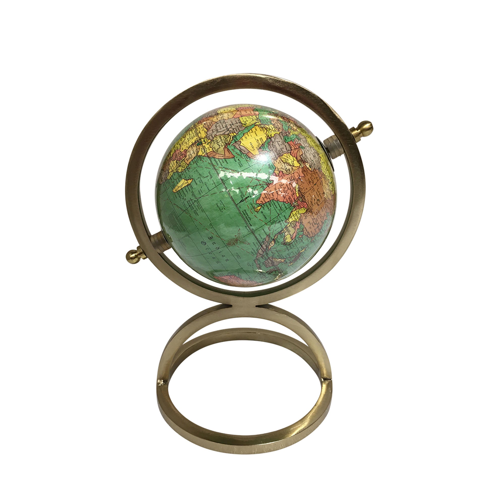 Vintage Green & Brass World Globe - Notbrand