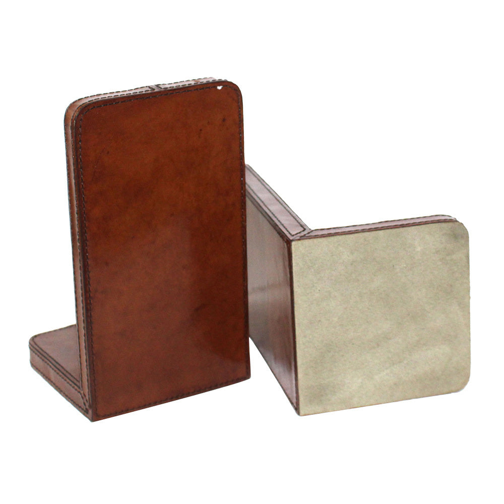 Set of 2 Tan Leather Bookends with Stirrup - Large - Notbrand