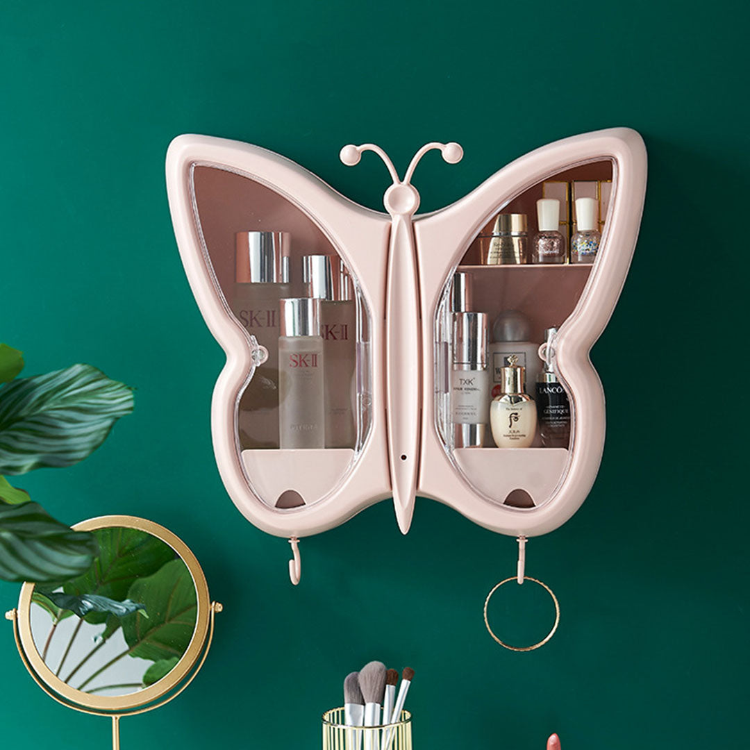 Butterfly Shaped Wall-Mounted Makeup Organizer - Pink - Notbrand