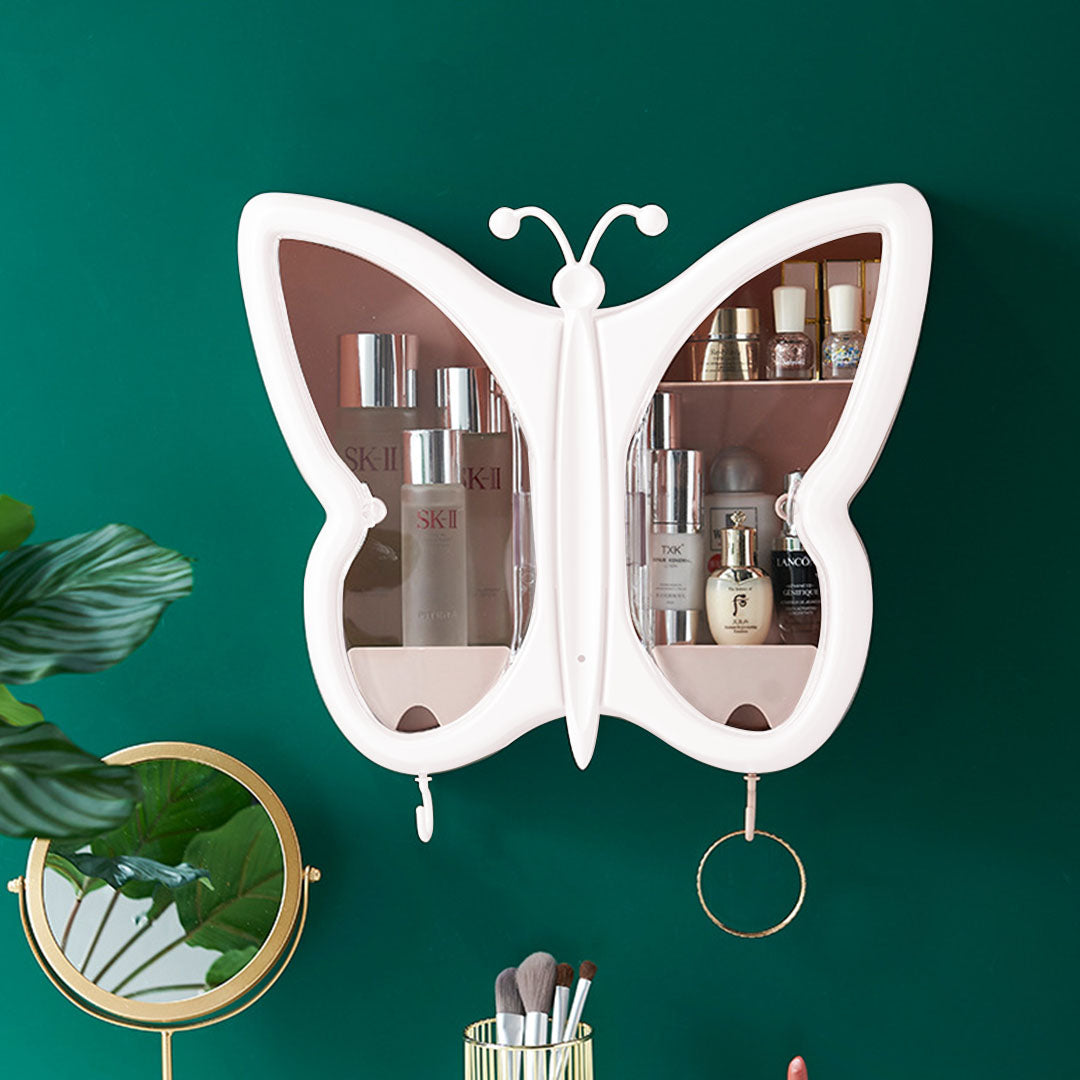 Butterfly Shaped Wall-Mounted Makeup Organizer - White - Notbrand