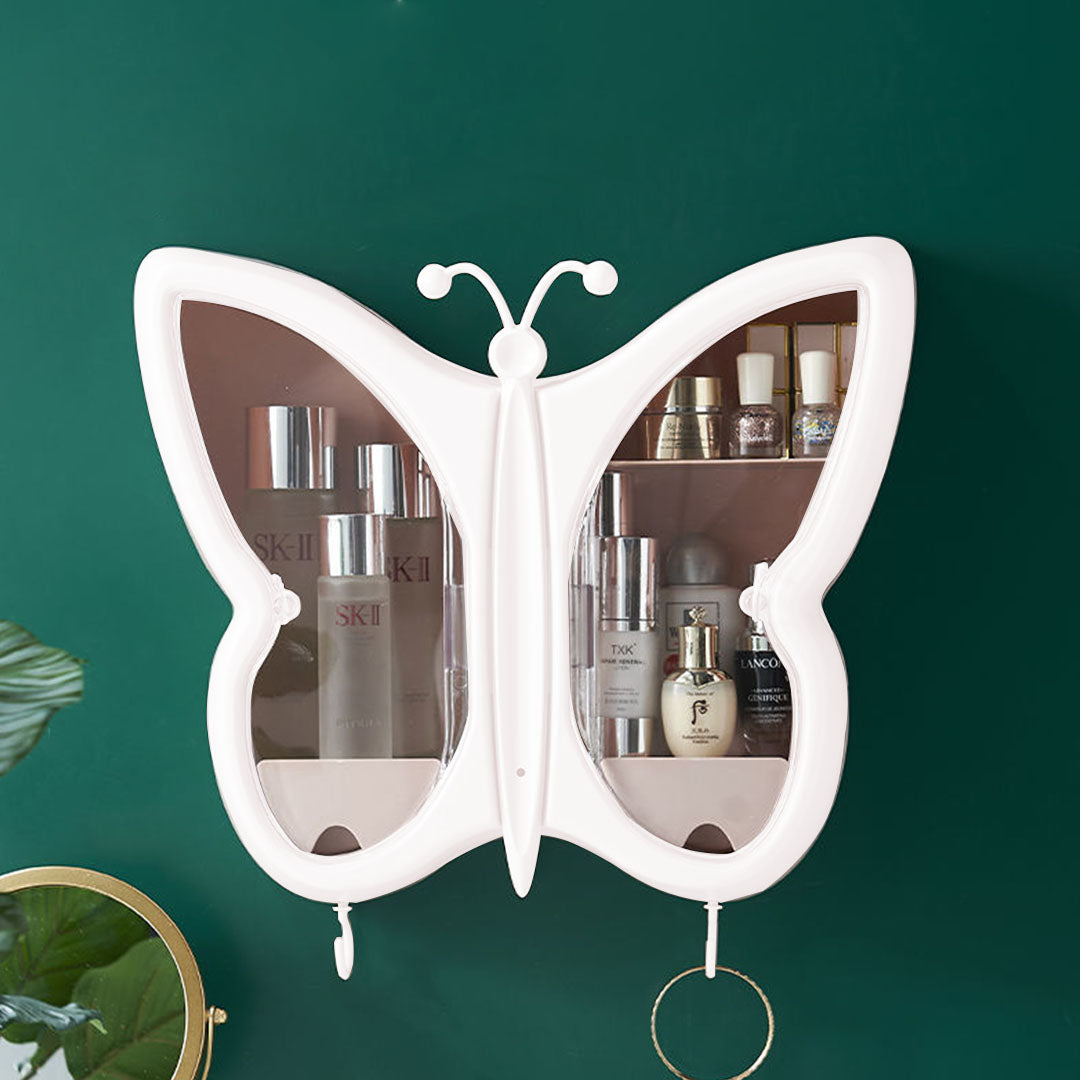 Butterfly Shaped Wall-Mounted Makeup Organizer - White - Notbrand