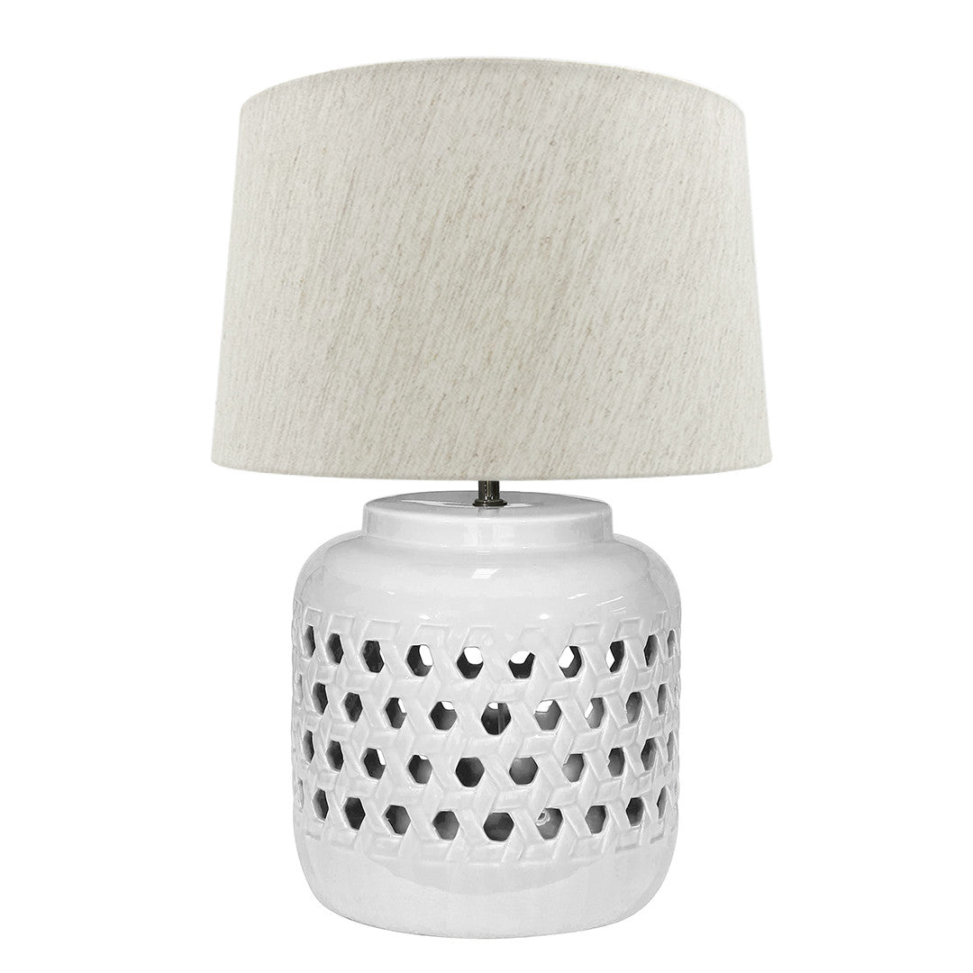 Byron Resin Lamp with Natural Shade - White - Notbrand