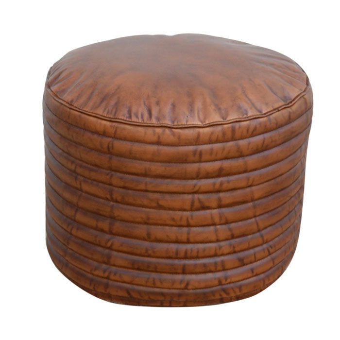 Caramel Grooved Leather Ottoman - Notbrand