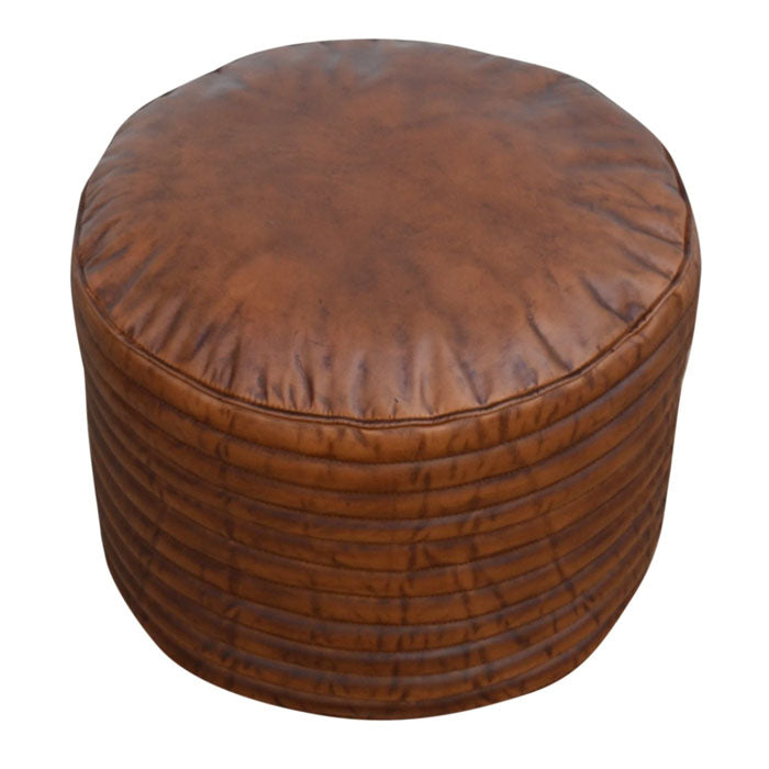 Caramel Grooved Leather Ottoman - Notbrand