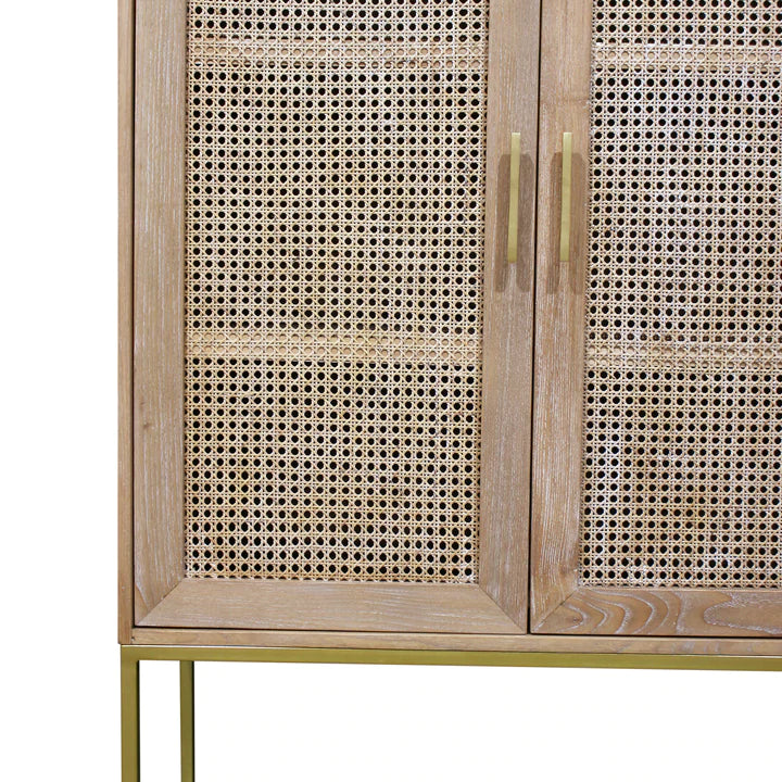 Mala Timber & Rattan 2 Door Cabinet - Light Antique Oak - Notbrand
