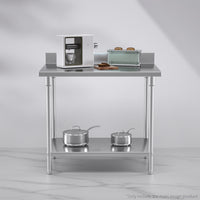 Stainless Steel Kitchen Bench Table With Backsplash - 100*70*85cm - Notbrand
